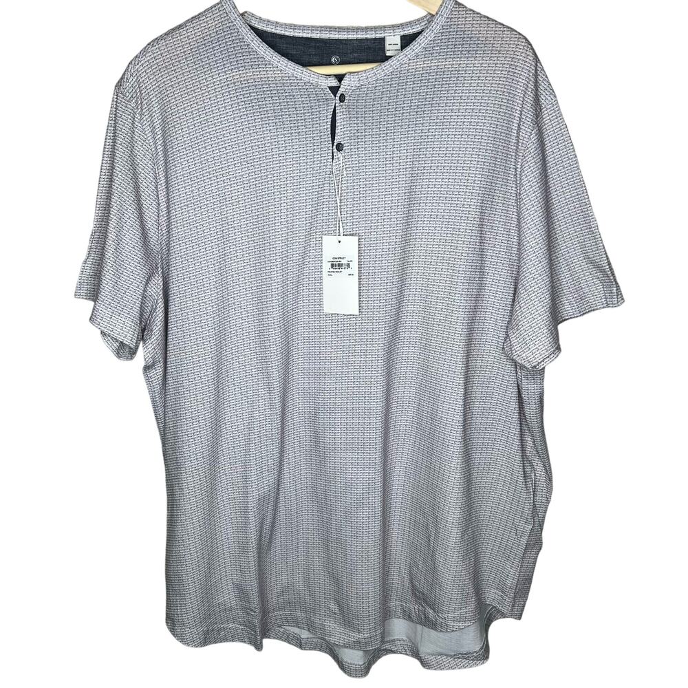 Con.Struct Henley Shirt XXXL Mens Curved Hem Taupe Printed Waffle Knit Slim New